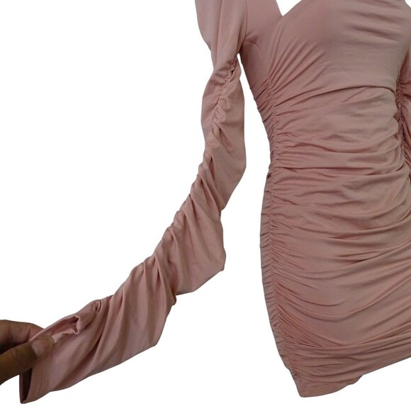 Oh Polly Flatter Me Pink Ruched Long Sleeve Bodycon Mini Dress Women Size 2 - Picture 3 of 12